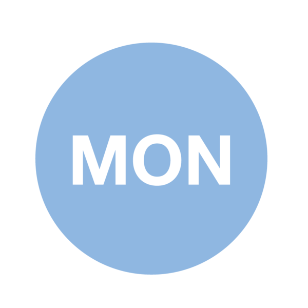 Nevs DaySpots - Monday 3/4" circle White w/Blue DDOT-M34